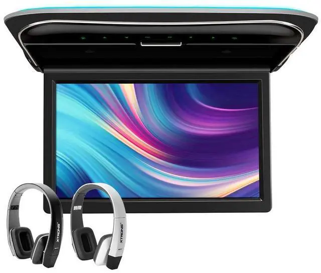 Main image of 11.6 Inch Car Overhead Roof Mounted Monitor Screen Ultra-Thin Flip Down TV for Cars 1080P Car Video Player Supports IR, USB, HDMI, AV Input (No DVD), Black & White IR Headphones Included