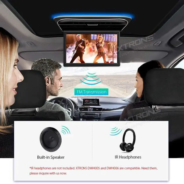 Alt view image 6 of 6 - 11.6 Inch Car Overhead Roof Mounted Monitor Screen Ultra-Thin Flip Down TV for Cars 1080P Car Video Player Supports IR, USB, HDMI, AV Input (No DVD), Black & White IR Headphones Included