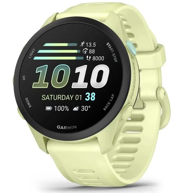 Alt view image 2 of 6 - Forerunner 70, 1.2" AMOLED GPS Running Watch, Training Readiness, 13-Day Battery, Citron, 010-04307-02 w/Deco Essentials 26-Month CPS, Screen Protector & 3-Pack Dust Cover