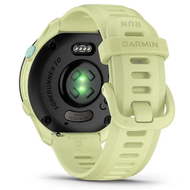 Alt view image 6 of 6 - Forerunner 70, 1.2" AMOLED GPS Running Watch, Training Readiness, 13-Day Battery, Citron, 010-04307-02 w/Deco Essentials 26-Month CPS, Screen Protector & 3-Pack Dust Cover