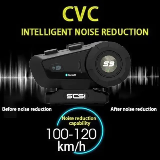 Alt view image 4 of 6 - S-9 Motorcycle Helmet Bluetooth Headset 1000m 6 Riders Intercoms, Bluetooth Motorcycle Headset with CVC Noise Cancellation, Helmet Bluetooth Headset with IP65 Waterproof/Handsfree/Voice Control/2 Pack
