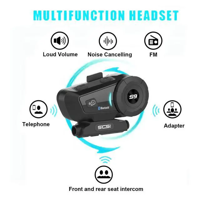 Alt view image 5 of 6 - S-9 Motorcycle Helmet Bluetooth Headset 1000m 6 Riders Intercoms, Bluetooth Motorcycle Headset with CVC Noise Cancellation, Helmet Bluetooth Headset with IP65 Waterproof/Handsfree/Voice Control/2 Pack
