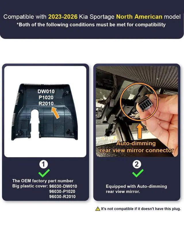 Alt view image 3 of 6 - 4K Dash Cam Suitable for Kia Sportage 2023-2026 & Plug-in Hybrid (Part No#DW010/P1020/R2010), OEM Factory Look, 2160P UHD Video, WiFi & APP, Loop Recording, G-Sensor, Easy to Use, 64GB Card