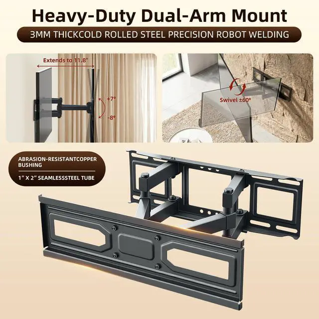 Alt view image 3 of 6 - Outdoor TV Enclosure, Fit for 32-55 Inch TV, Solid Wood Wall-Mounted TV Cabinet with Dual-Arm Steel Bracket, Includes 600D TV Cover (Walnut Color)