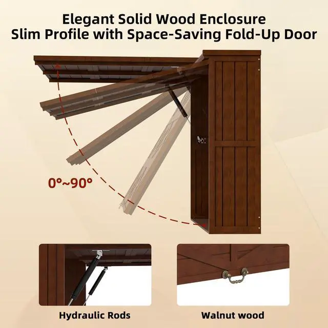 Alt view image 6 of 6 - Outdoor TV Enclosure, Fit for 32-55 Inch TV, Solid Wood Wall-Mounted TV Cabinet with Dual-Arm Steel Bracket, Includes 600D TV Cover (Walnut Color)