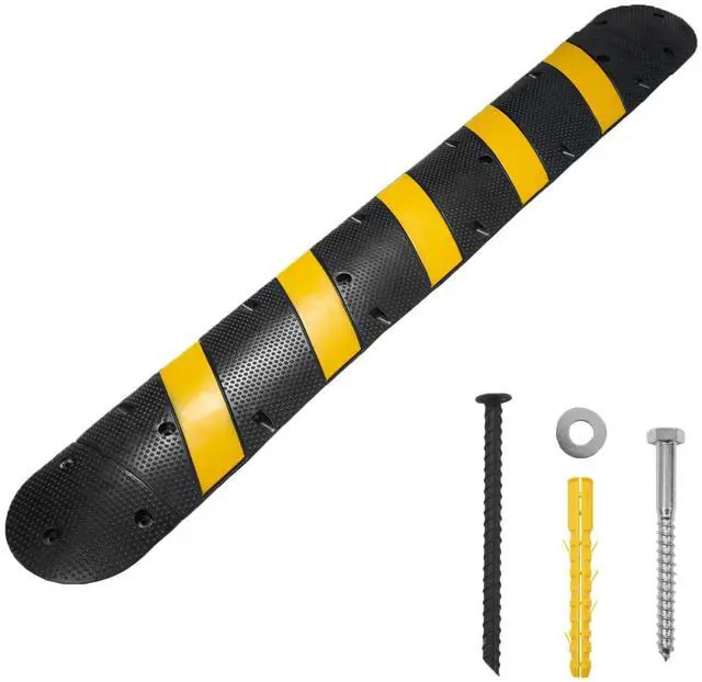 Main image of 6FT Rubber Speed Bump, Heavy Duty Speed Bump Cable Protector Ramp for Driveway, Road Parking, Garage, Parking Lot, Warehouse,72" x 11.8" x 1.77" (1, 6ft with End Cap)