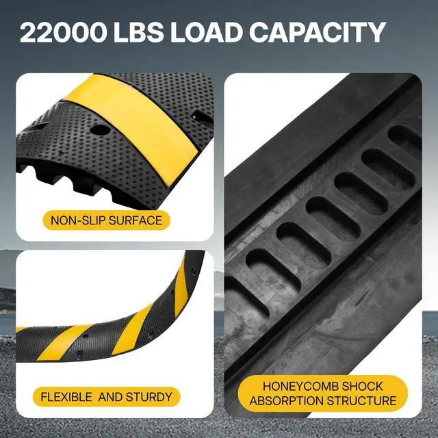 Alt view image 3 of 6 - 6FT Rubber Speed Bump, Heavy Duty Speed Bump Cable Protector Ramp for Driveway, Road Parking, Garage, Parking Lot, Warehouse,72" x 11.8" x 1.77" (1, 6ft with End Cap)