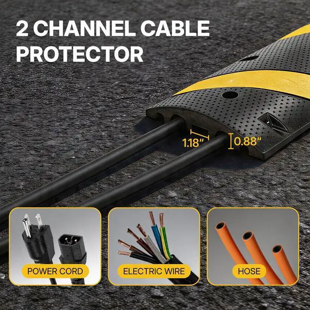 Alt view image 4 of 6 - 6FT Rubber Speed Bump, Heavy Duty Speed Bump Cable Protector Ramp for Driveway, Road Parking, Garage, Parking Lot, Warehouse,72" x 11.8" x 1.77" (1, 6ft with End Cap)