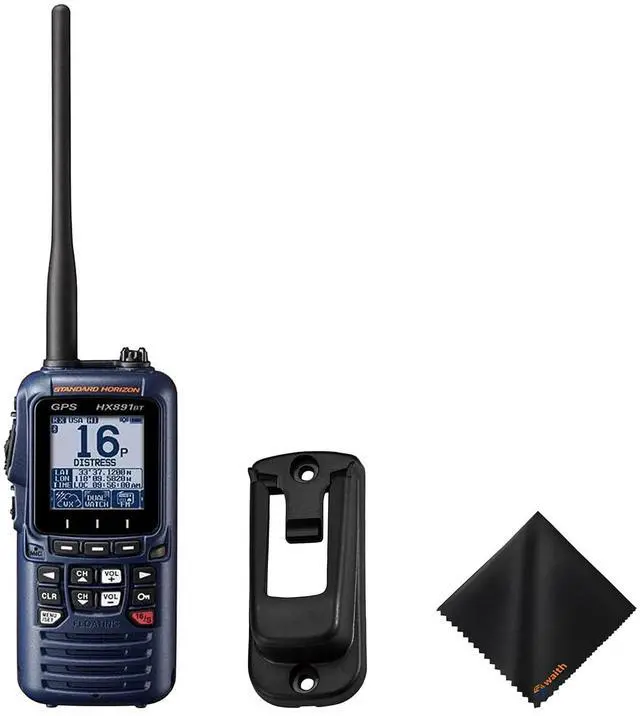 Main image of HX891BT Floating Handheld VHF Transceiver Radio Bundle Kit | Bluetooth, Waterproof 6W transceiver with High Resolution Dot Matrix Display Marine Radio. Includes hanger bracket & cloth
