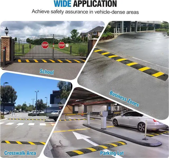 Alt view image 6 of 6 - 72" Heavy Duty Rubber Speed Bumps (2 Pack) - Cable Protector Ramp for Driveway Asphalt Concrete Gravel with Bolt Spikes Anchors for Parking Lot, Warehouse, Road