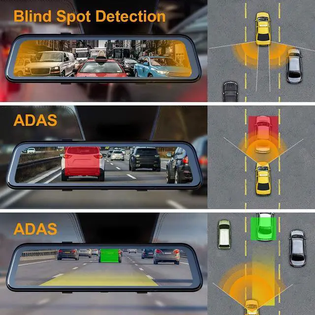 Alt view image 2 of 6 - M2 Smart BSD ADAS Dual Mirror Dash CAM 12 IPS Touch Screen, 1080p (Front+Rear),GPS,Stream Media, Parking Monitor, Night Vision,Blind SPOT Detection, Backup Camera for CAR, Pick UP Truck, Taxi