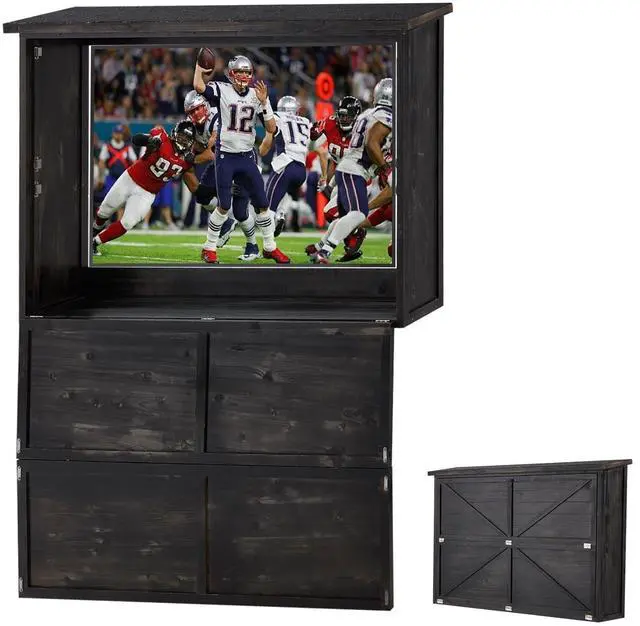 Main image of Solid Wood Outdoor TV Cover 32 to 44 inch, Weatherproof TV Enclosure with Mount for Outside Flat Screen and TV
