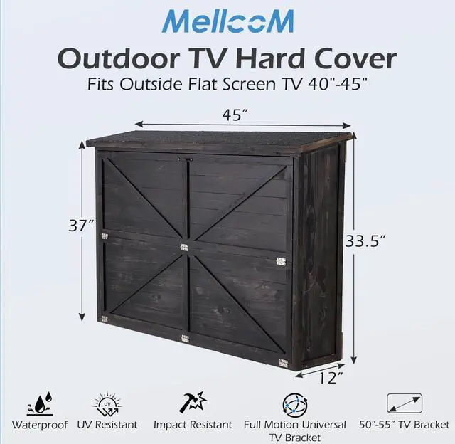 Alt view image 2 of 6 - Solid Wood Outdoor TV Cover 32 to 44 inch, Weatherproof TV Enclosure with Mount for Outside Flat Screen and TV