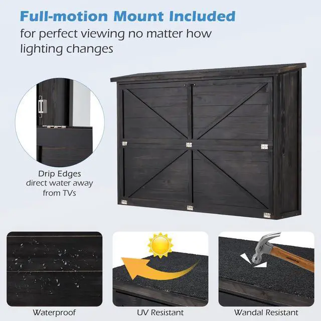 Alt view image 4 of 6 - Solid Wood Outdoor TV Cover 32 to 44 inch, Weatherproof TV Enclosure with Mount for Outside Flat Screen and TV