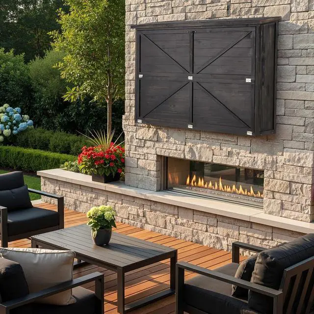Alt view image 6 of 6 - Solid Wood Outdoor TV Cover 32 to 44 inch, Weatherproof TV Enclosure with Mount for Outside Flat Screen and TV
