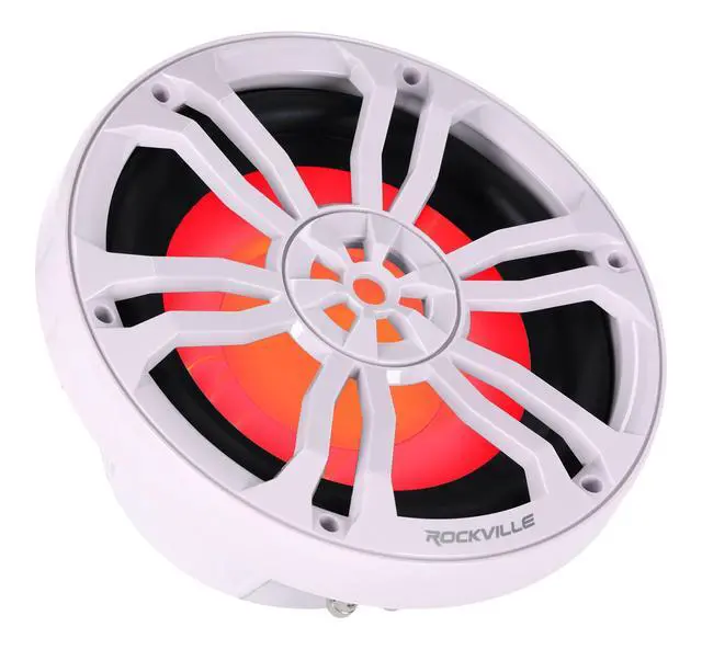 Alt view image 2 of 6 - RM-PREMIUM104 White Marine Boat 10" Subwoofer 1200W Dual 4 Ohm, Free Air Design, RGB LED Lighting, Polycarbonate Cone, for Marine Audio Enthusiasts | 1200W Peak / 300W RMS, Waterproof, Polycarbonate C