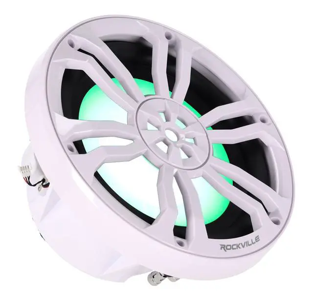 Alt view image 3 of 6 - RM-PREMIUM104 White Marine Boat 10" Subwoofer 1200W Dual 4 Ohm, Free Air Design, RGB LED Lighting, Polycarbonate Cone, for Marine Audio Enthusiasts | 1200W Peak / 300W RMS, Waterproof, Polycarbonate C