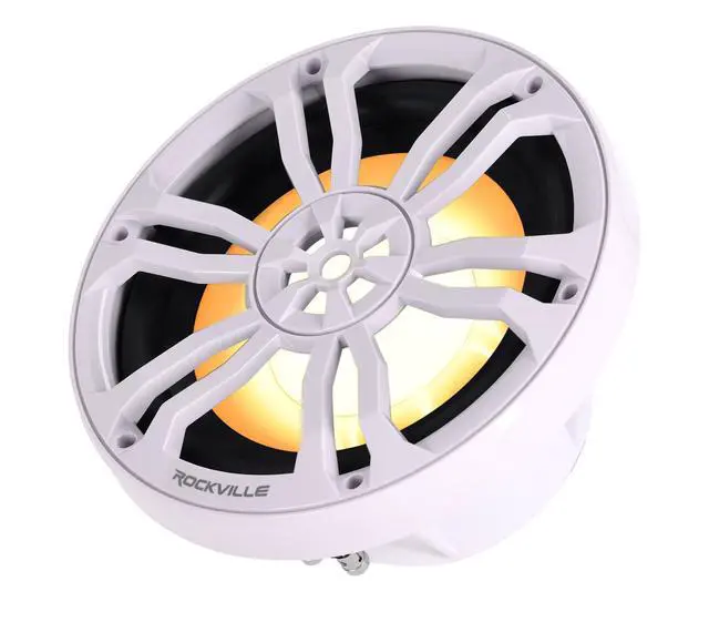 Alt view image 4 of 6 - RM-PREMIUM104 White Marine Boat 10" Subwoofer 1200W Dual 4 Ohm, Free Air Design, RGB LED Lighting, Polycarbonate Cone, for Marine Audio Enthusiasts | 1200W Peak / 300W RMS, Waterproof, Polycarbonate C