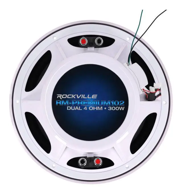 Alt view image 6 of 6 - RM-PREMIUM104 White Marine Boat 10" Subwoofer 1200W Dual 4 Ohm, Free Air Design, RGB LED Lighting, Polycarbonate Cone, for Marine Audio Enthusiasts | 1200W Peak / 300W RMS, Waterproof, Polycarbonate C