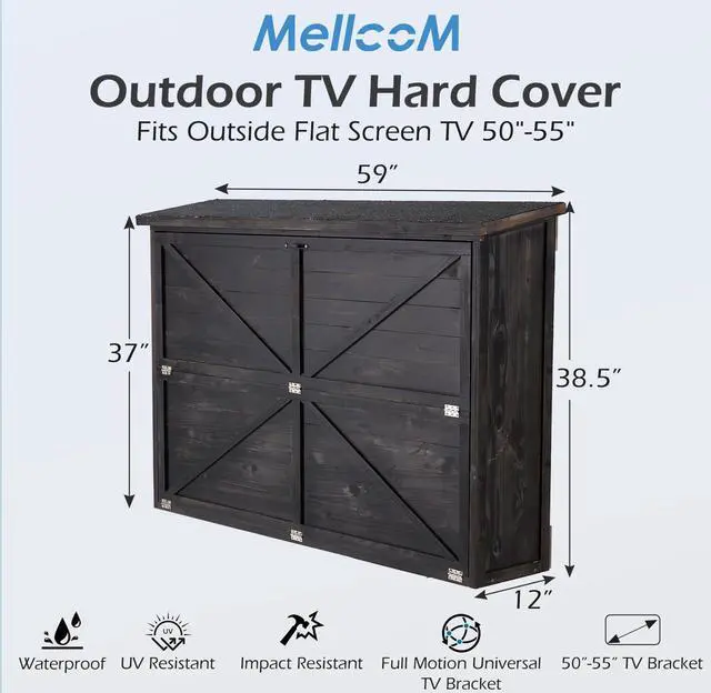 Alt view image 2 of 6 - Hard Outdoor TV Cover 45 to 55 inch, Solid Wood Weatherproof TV Enclosure with Mount for Outside Flat Screen and TV