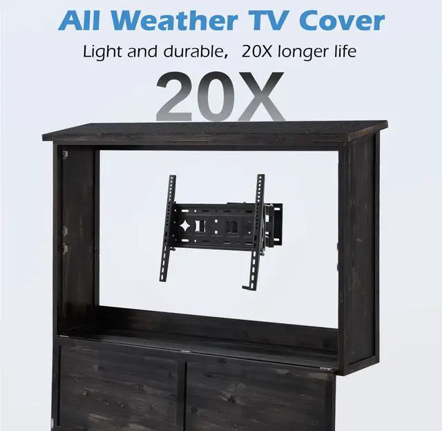 Alt view image 3 of 6 - Hard Outdoor TV Cover 45 to 55 inch, Solid Wood Weatherproof TV Enclosure with Mount for Outside Flat Screen and TV