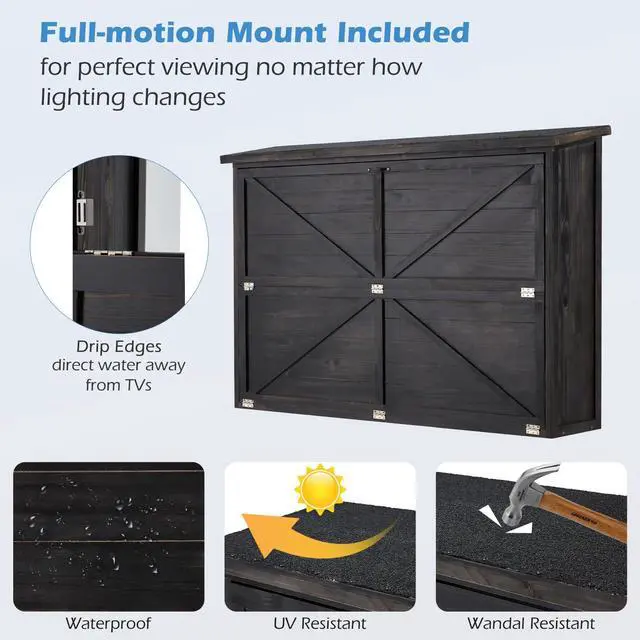 Alt view image 4 of 6 - Hard Outdoor TV Cover 45 to 55 inch, Solid Wood Weatherproof TV Enclosure with Mount for Outside Flat Screen and TV