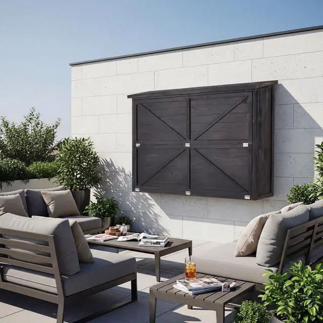 Alt view image 5 of 6 - Hard Outdoor TV Cover 45 to 55 inch, Solid Wood Weatherproof TV Enclosure with Mount for Outside Flat Screen and TV