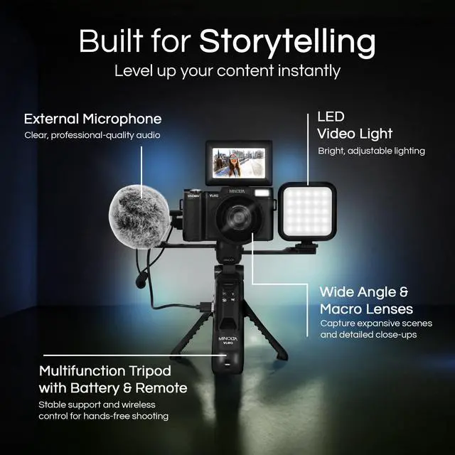 Alt view image 5 of 6 - VLOG MND60V 64MP 4K60FPS Camera Kit w/Tripod, Mic, LED Light, Case | Capture sharp photos and video with intuitive controls for travel, family and everyday moments