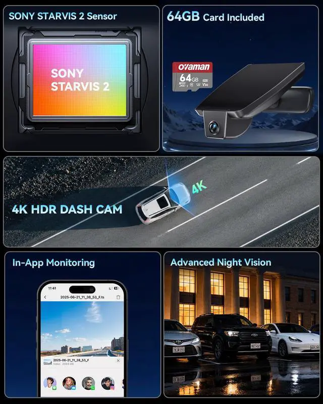 Alt view image 6 of 6 - 4K STARVIS 2 Dash Cam for Lexus RX RX 350 350h 450h 500h 2016-2022 with Parking Hardwire Kit,OEM Hidden Camera,WiFi App,Loop Recording, G-Sensor, 64GB