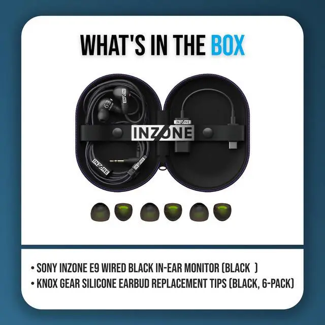 Alt view image 6 of 6 - INZONE E9 Wired Black in-Ear Monitor for Gaming Bundle | 6 Knox Gear Earbud Replacement Tips, Noise-Isolating Sealed Design, Virtual 7.1 Surround Sound Experience
