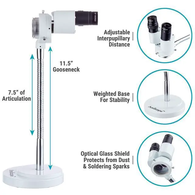 Alt view image 3 of 6 - SE508-FRL 8X Binocular Stereo Microscope w/ 360 Revolve + 8W | Flexible Gooseneck Design Fluorescent Ring Light