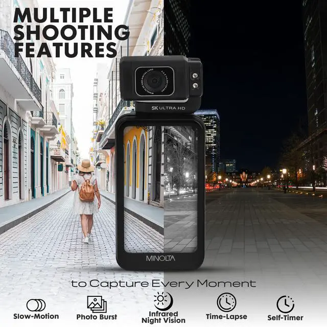 Alt view image 6 of 6 - Showtime MN5KGP1 5K 20MP Camcorder w/Tilt Lens Hed and Night Vision | Capture sharp HD video with an easy-to-use touchscreen and versatile zoom for everyday recording