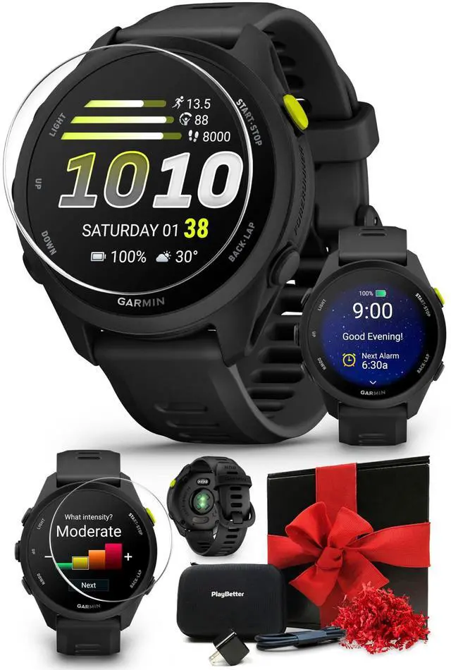 Main image of Garmin Forerunner 70 (Black) GPS Running Watch Gift Box Bundle | Entry-Level, Vibrant AMOLED Touchscreen, 13-Day Battery | Includes Screen Protectors, Wall Adapter & Hard Case