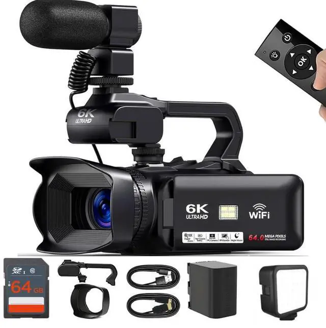 Main image of 4K/6K Camcorder Video Camera 64MP 60FPS Vlogging Camera for YouTube, WiFi, LED Light, Mic, 64GB SD Card Live Stream Webcam