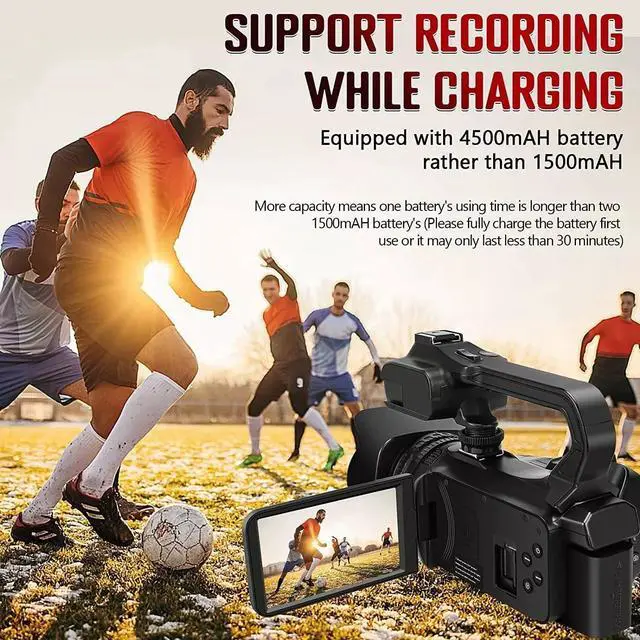Alt view image 4 of 6 - 4K/6K Camcorder Video Camera 64MP 60FPS Vlogging Camera for YouTube, WiFi, LED Light, Mic, 64GB SD Card Live Stream Webcam