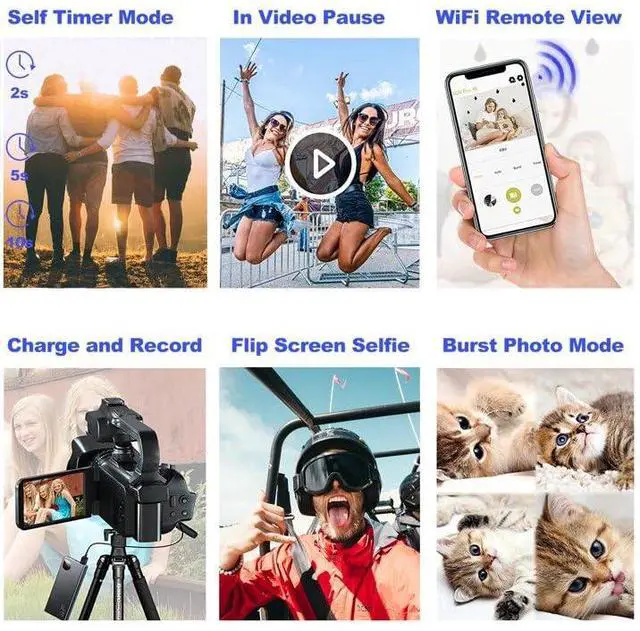 Alt view image 6 of 6 - 4K/6K Camcorder Video Camera 64MP 60FPS Vlogging Camera for YouTube, WiFi, LED Light, Mic, 64GB SD Card Live Stream Webcam