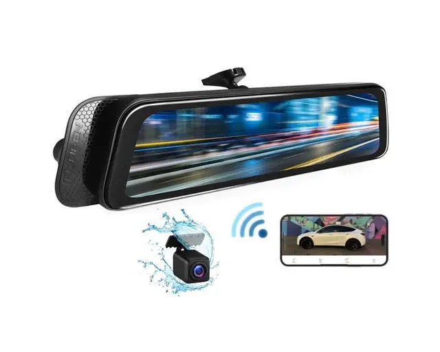 Alt view image 2 of 5 - R10X-SPL 10" 4K/2K Mirror Dash Cam Backup Camera with Touchscreen | For Cars & Trucks, Front & Rear Cameras, 32GB SD, Night Vision, 1-Wire Clean Install, Hardwire Kit, Replacement Mount
