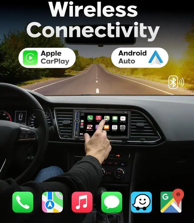 Alt view image 2 of 6 - CPAA-70D Wireless Apple CarPlay & Android Auto 7" Double Din Car Stereo Touchscreen Bluetooth 5.0 Head Unit with Backup Camera Input, Mirror Link, Voice Control, USB/SD, FM Radio Universal Fit