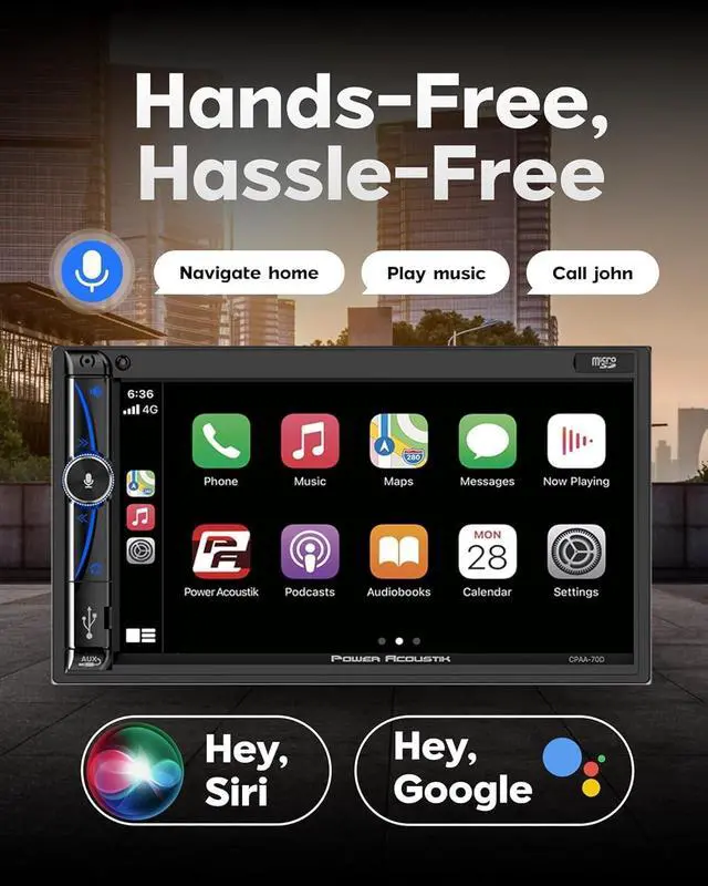 Alt view image 6 of 6 - CPAA-70D Wireless Apple CarPlay & Android Auto 7" Double Din Car Stereo Touchscreen Bluetooth 5.0 Head Unit with Backup Camera Input, Mirror Link, Voice Control, USB/SD, FM Radio Universal Fit