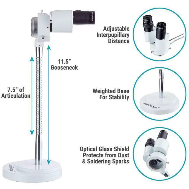 Alt view image 2 of 5 - SE508 8X Magnification Binocular Stereo Microscope w/ 360 Revolve | Flexible Gooseneck Design