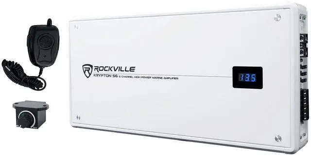 Main image of Krypton S6 Marine/Boat 6-Channel Amplifier, Class A/B | PA Microphone Included, Bass Knob, 660W RMS/2600 Peak Dyno-Certified, Digital Volt Display, Rustproof, MOSFET