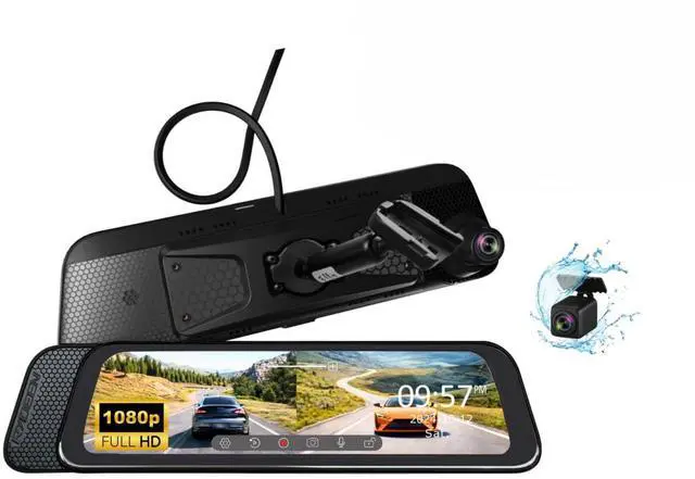 Main image of R10-SPL 10 HD Mirror Dash Cam Backup Camera with Touchscreen | For Cars & Trucks, Front & Rear Cameras, 32GB SD, Night Vision, 1-Wire Clean Install, Hardwire Kit, Replacement Mount