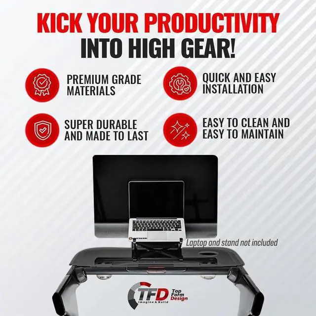 Alt view image 2 of 6 - StepTray+ Walking Desk Attachment for Peloton Tread+, Dark, Made in USA | Made in USA holder for laptop, tablet, phone and book; compatible with Peloton Tread Plus only