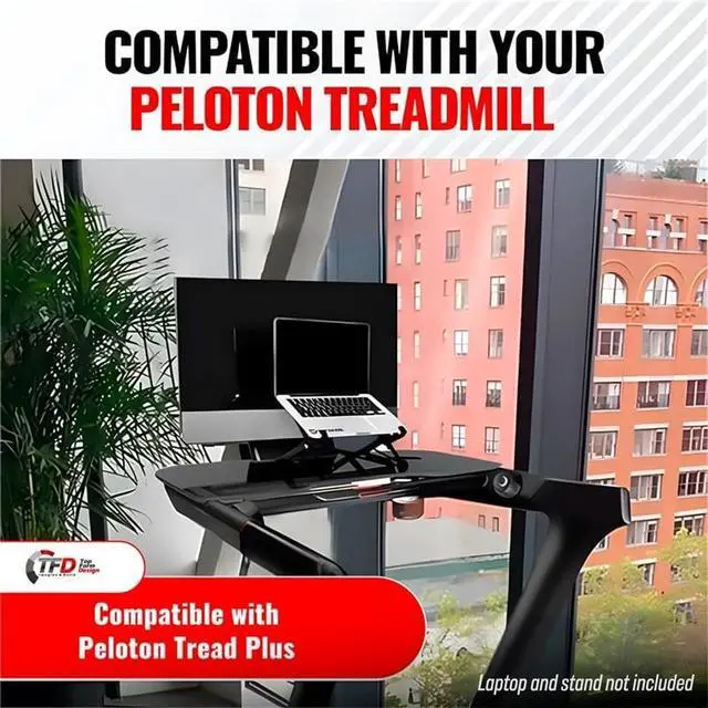 Alt view image 3 of 6 - StepTray+ Walking Desk Attachment for Peloton Tread+, Dark, Made in USA | Made in USA holder for laptop, tablet, phone and book; compatible with Peloton Tread Plus only