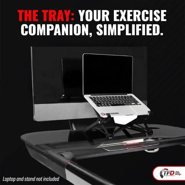 Alt view image 5 of 6 - StepTray+ Walking Desk Attachment for Peloton Tread+, Dark, Made in USA | Made in USA holder for laptop, tablet, phone and book; compatible with Peloton Tread Plus only