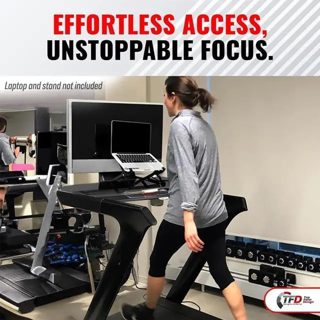 Alt view image 6 of 6 - StepTray+ Walking Desk Attachment for Peloton Tread+, Dark, Made in USA | Made in USA holder for laptop, tablet, phone and book; compatible with Peloton Tread Plus only