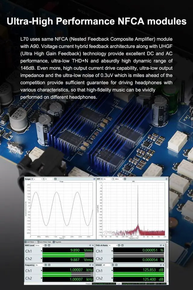 Alt view image 4 of 6 - Topping L70 Fully Balanced NFCA Headphone Amp - 4-Pin-XLR/4.4mm Balanced/6.35mm SE Headphone Jacks Amplifier 7500mW x 2 Ouput R2R Volume Control HiFi Amp Audio Hi-Res Preamplifier(Black)