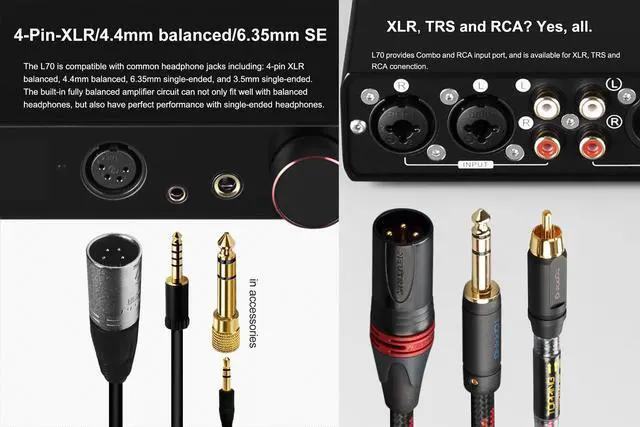Alt view image 5 of 6 - Topping L70 Fully Balanced NFCA Headphone Amp - 4-Pin-XLR/4.4mm Balanced/6.35mm SE Headphone Jacks Amplifier 7500mW x 2 Ouput R2R Volume Control HiFi Amp Audio Hi-Res Preamplifier(Black)