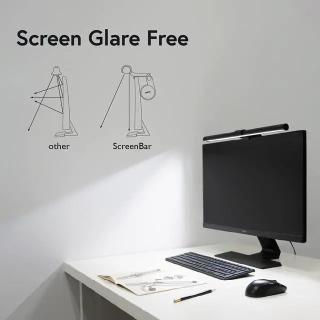 Alt view image 4 of 6 - Screenbar E-Reading LED Computer Monitor Light Lamp with Auto-Dimming and Hue Adjustment Features, Matte Black USB Powered Office Lamp (ScreenBar_Black) Complements with Backlight/RGB setups