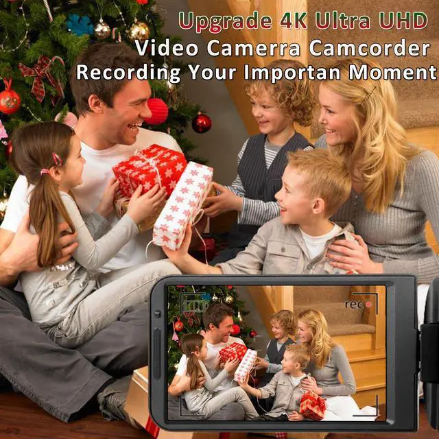 Alt view image 2 of 6 - UHD 4k Video Camera Camcorder with 18X Digital Zoom,64MP Digital Camera Recorder,4.0-inch Rotating Touchscreen,64GB SD Card,Microphone,Remote Control,Durable Battery(Black)